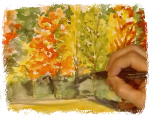 1-Time Watercolor Painting Workshop - How to Paint Fall Landscapes