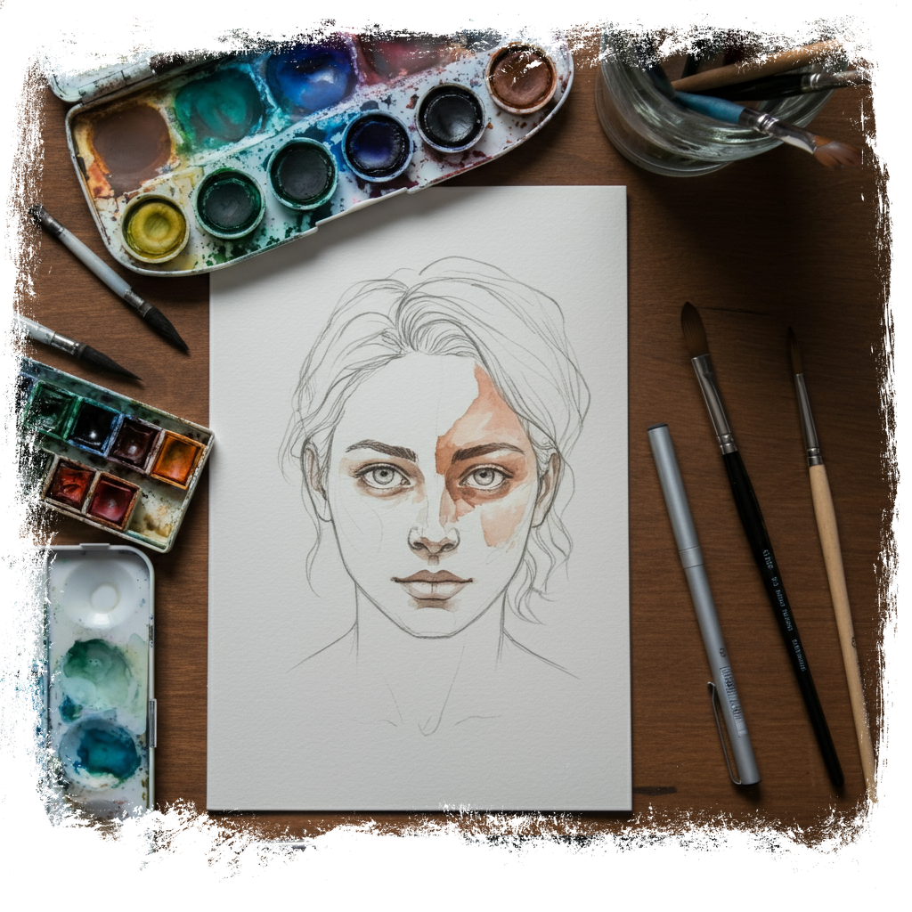 1-Time Beginners Watercolor Painting Workshop - Portraits and Color