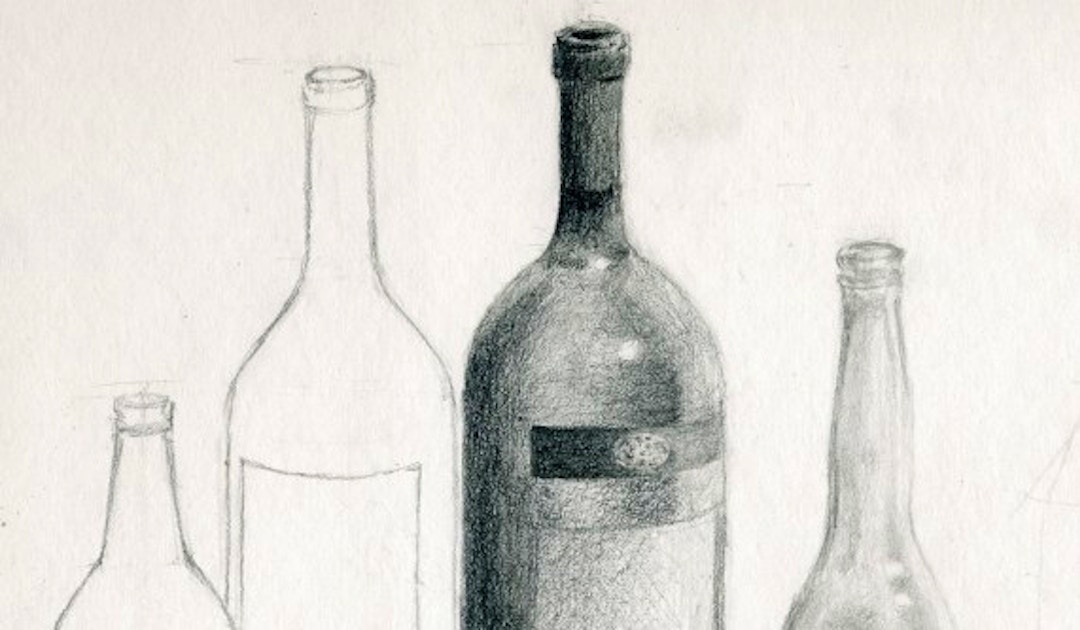 still life drawing bottles