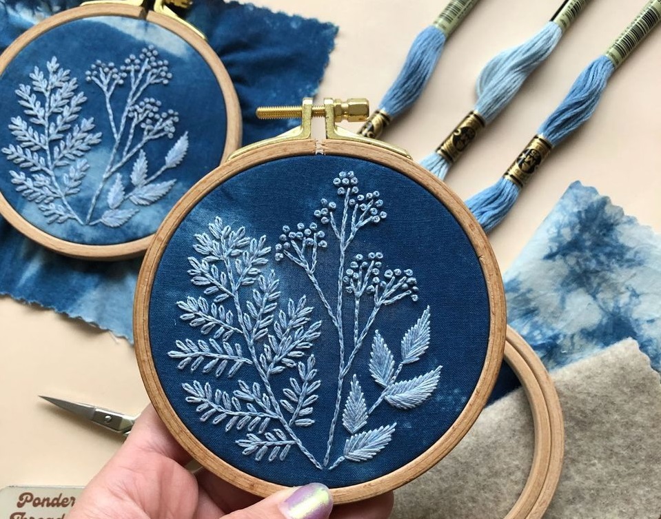 Botanical Fiber Art Workshop: Embroider a Botanical Cyanotype!