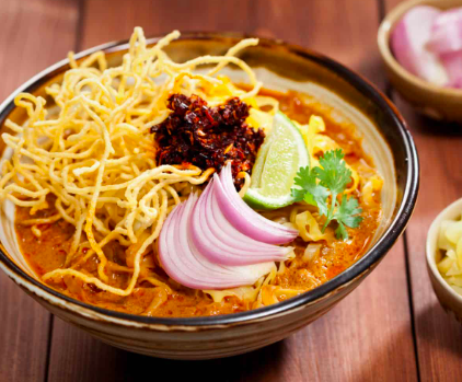 Thai: Crispy Spring Rolls, Curry with Chicken & Crispy Noodles, Coconut Ice Cream