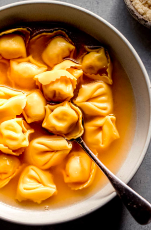 Italian: Tortellini en Brodo (Broth), Focaccia, Zeppole (Italian Donuts)