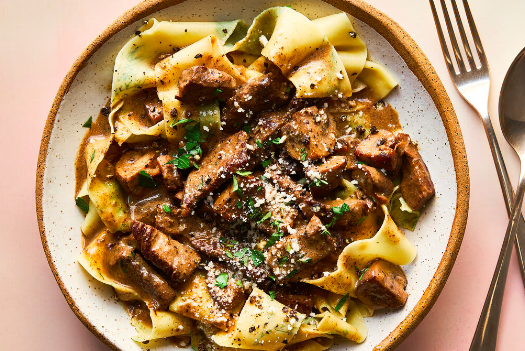 Comfort Food: Beef Stroganoff w/ Hand Made Pappardelle, Shaved Fennel Salad, Lemon Souffle