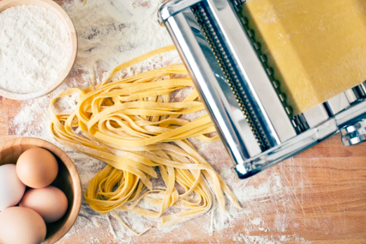 Italian: Fettuccine Alfredo, Italian Chicken Skewers, Caesar Salad, Strawberry Sorbet