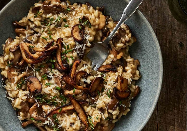 Italian: Mushroom Risotto, Arugula Salad w/ Apples & Walnuts, Italian Custard