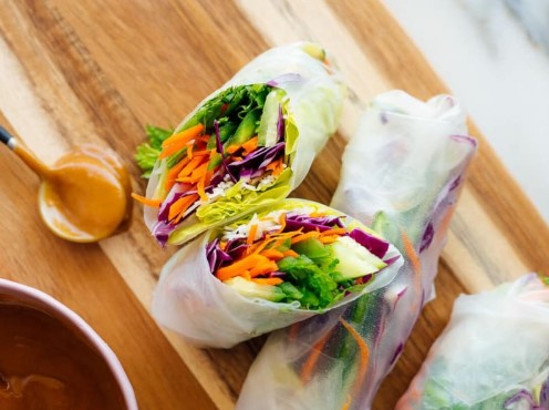 Thai: Fresh Spring Rolls, Vegetarian Tom Kha Soup, Fried Bananas