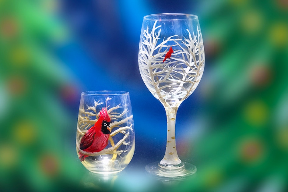 Handpainted Songbird Wine Glass - Asst Styles