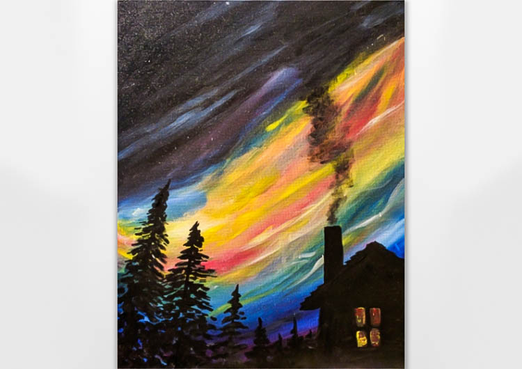 Cabin With Color Sky In The Woods Painting Classes New York