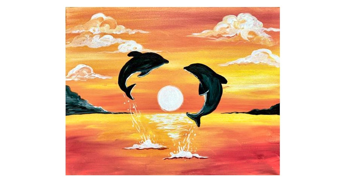 photo Sunset Dolphin Painting Easy paint nite dolphins in love at sunset