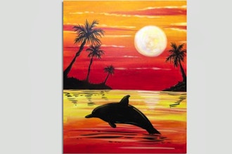pix Sunset Dolphin Painting Easy paint nite happy sunset dolphin