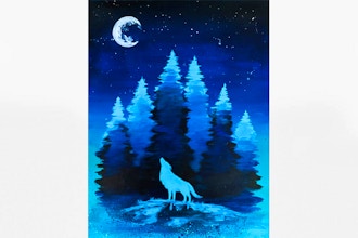 Paint Nite Wolf Howling In The Woods Painting Classes Denver