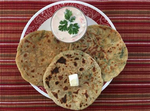 Virtual Aloo Paratha (bread) with Cucumber Raita (Dip)