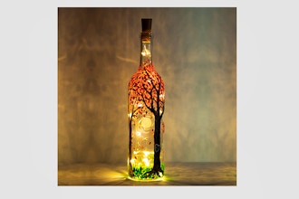 Paint Nite: Blossoming Forest Magic Wine Bottle