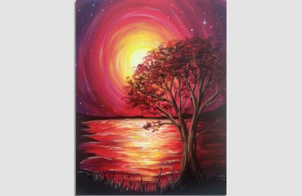 Paint Nite Crimson Sunset Painting Classes Boston Coursehorse Yaymaker