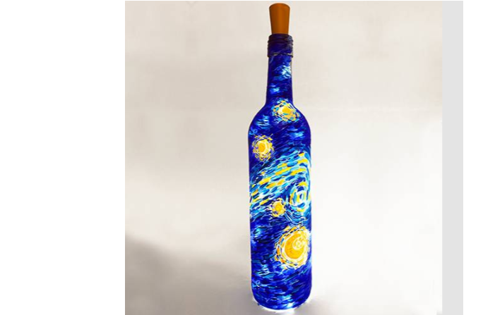 Paint Nite Starry Night Wine Bottle With Fairy Lights Painting Classes New York Coursehorse Yaymaker paint nite starry night wine bottle