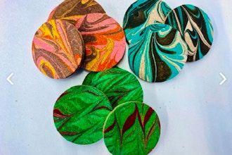 Learn To Marble A Set Of 6 Cork Coasters Marbling Classes Los Angeles Coursehorse Meaning Full Art
