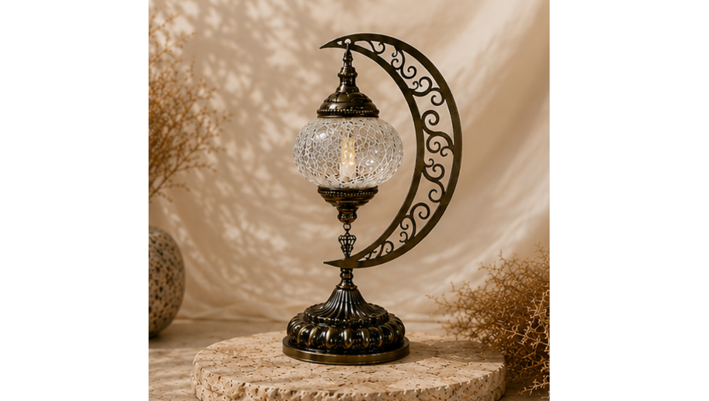 Turkish Mosaic Lamp: Crescent Moon Lamp