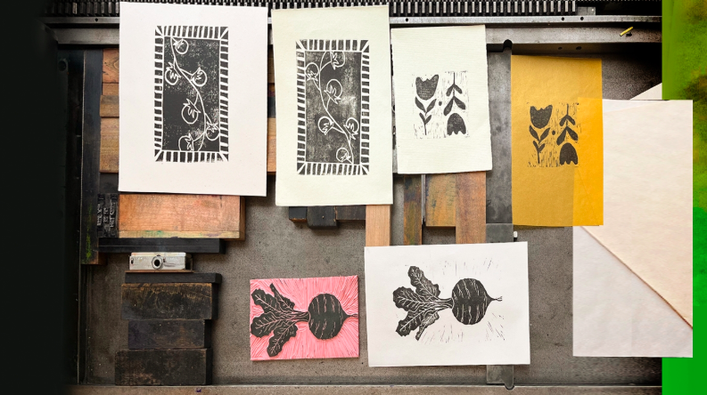 Linoleum Block Printing on Fabric