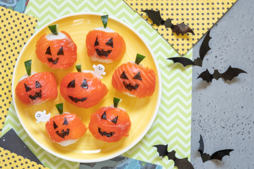 Unique Sushi Roll: Halloween Sushi ! Pumpkin & Skeleton