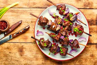 Virtual Dinner: Grilled Greek Beef and Pepper Kebabs