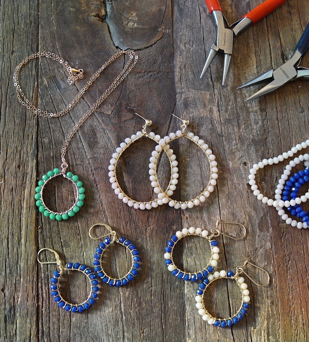 Royal Blue Beaded Hoop Earrings