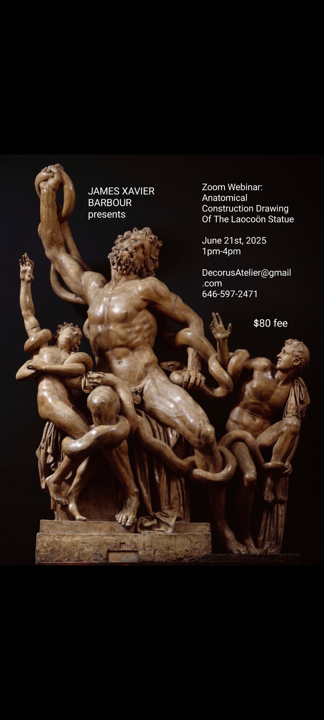 Online Zoom Webinar-Anatomical Drawing Of "The Laocoon" With Master Instructor /Anatomist James Xavier Barbour