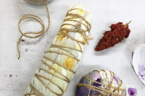 Bundle Dyeing with Floral Fauna Food and Rust