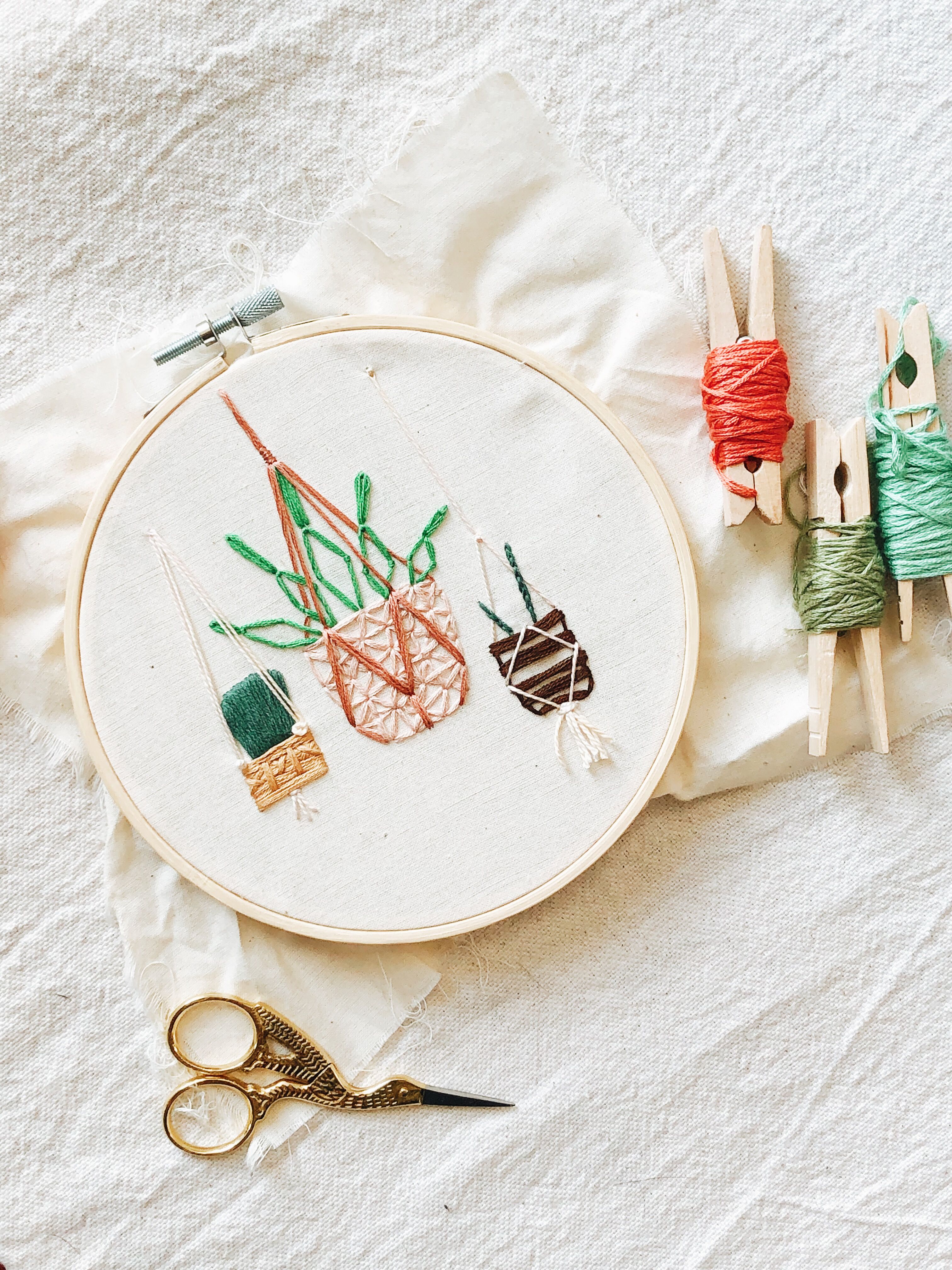 Embroidered Hanging Plants