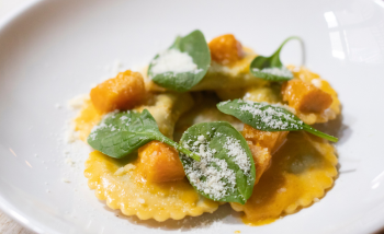 Handmade Pumpkin Ravioli with Browned Butter Sage Pesto