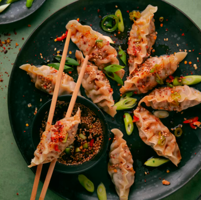 Chili Crisp Wonton Dumplings & Cucumber Salad