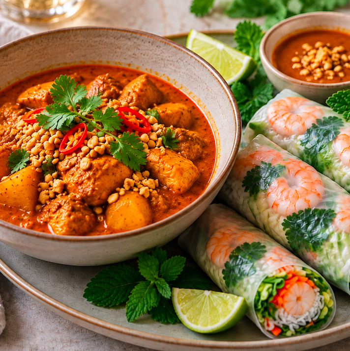 Massaman Curry and Fresh Spring Rolls