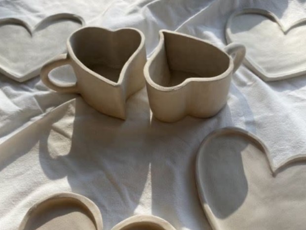 Couples Pottery: Two Halves of a Heart Mug (Hand Building)
