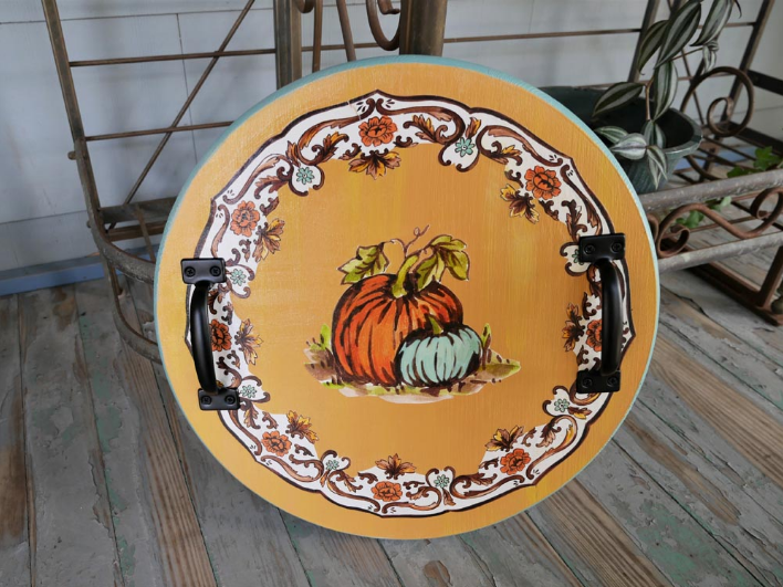 Thanksgiving Decorative Tray with Metal Handles