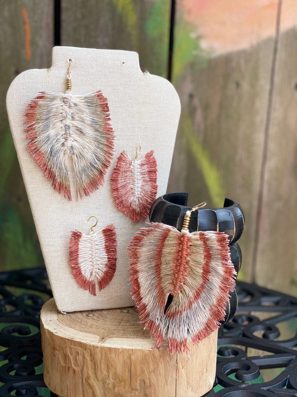 Macrame and Metallics - Feather Earrings