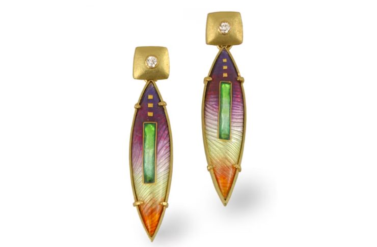 Cloisonné Enamel Earrings: Faux Gemstones, Basse Taille, and Tab Setting
