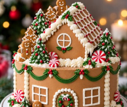 Creative Piping Festive Gingerbread House Cake