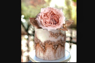 Gum Paste Vintage Rose  On Textured Fondant Cake