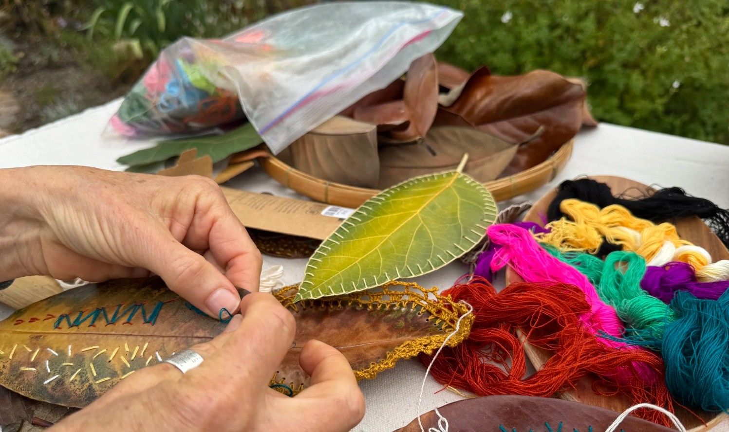 Co-creating with Nature: Leaf Embroidery Retreat in the Garden