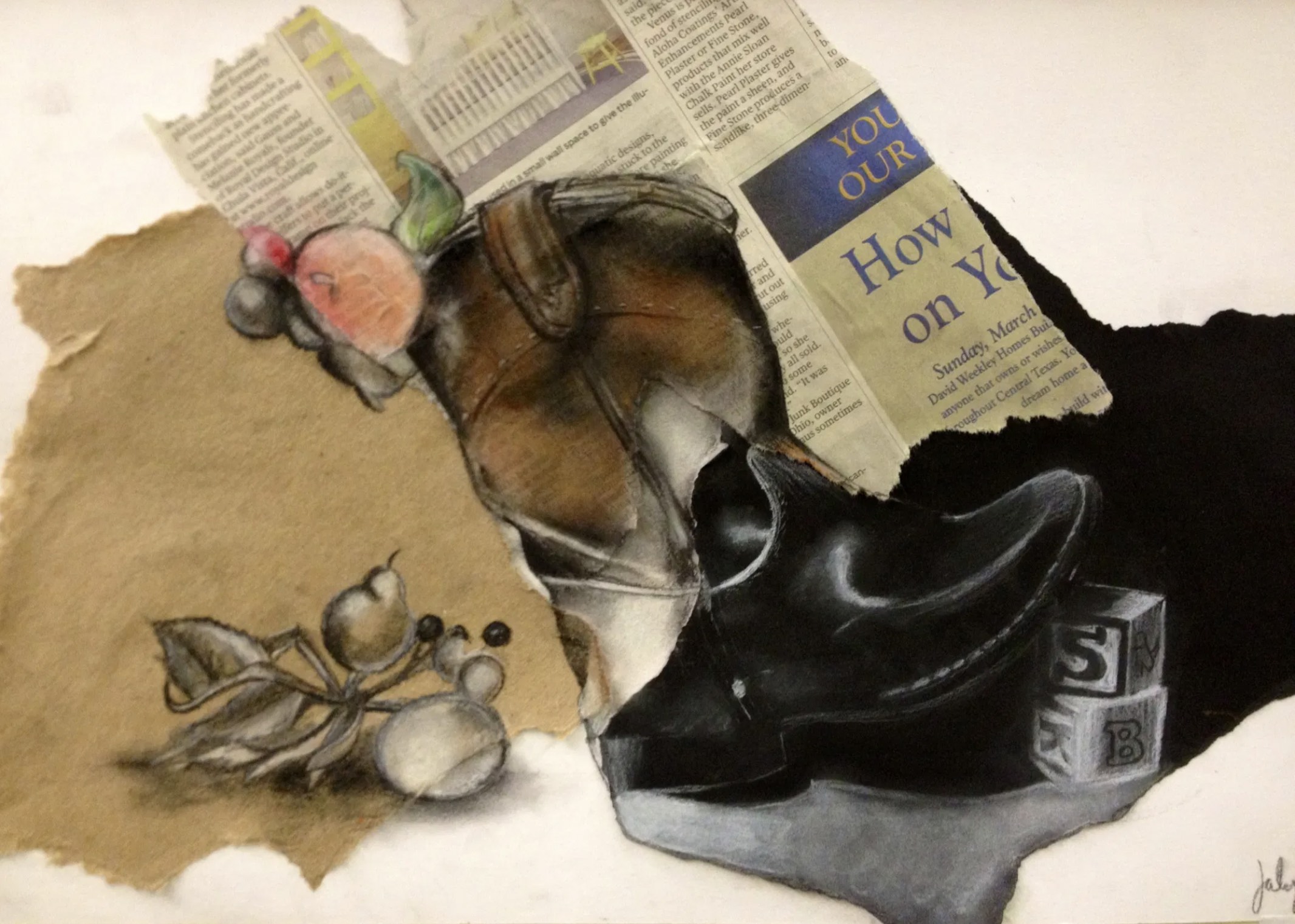 Mixed Media Bouquet: Collage, Acrylic and Oil Pastel